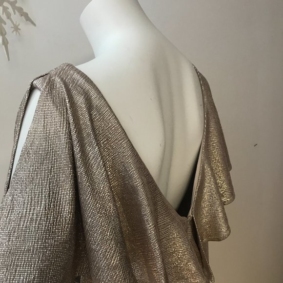 NWT Le Chateau Champagne Gold Ruffle Drape PLUS SIZE Slim Bodycon Wedding dress - Picture 4 of 6